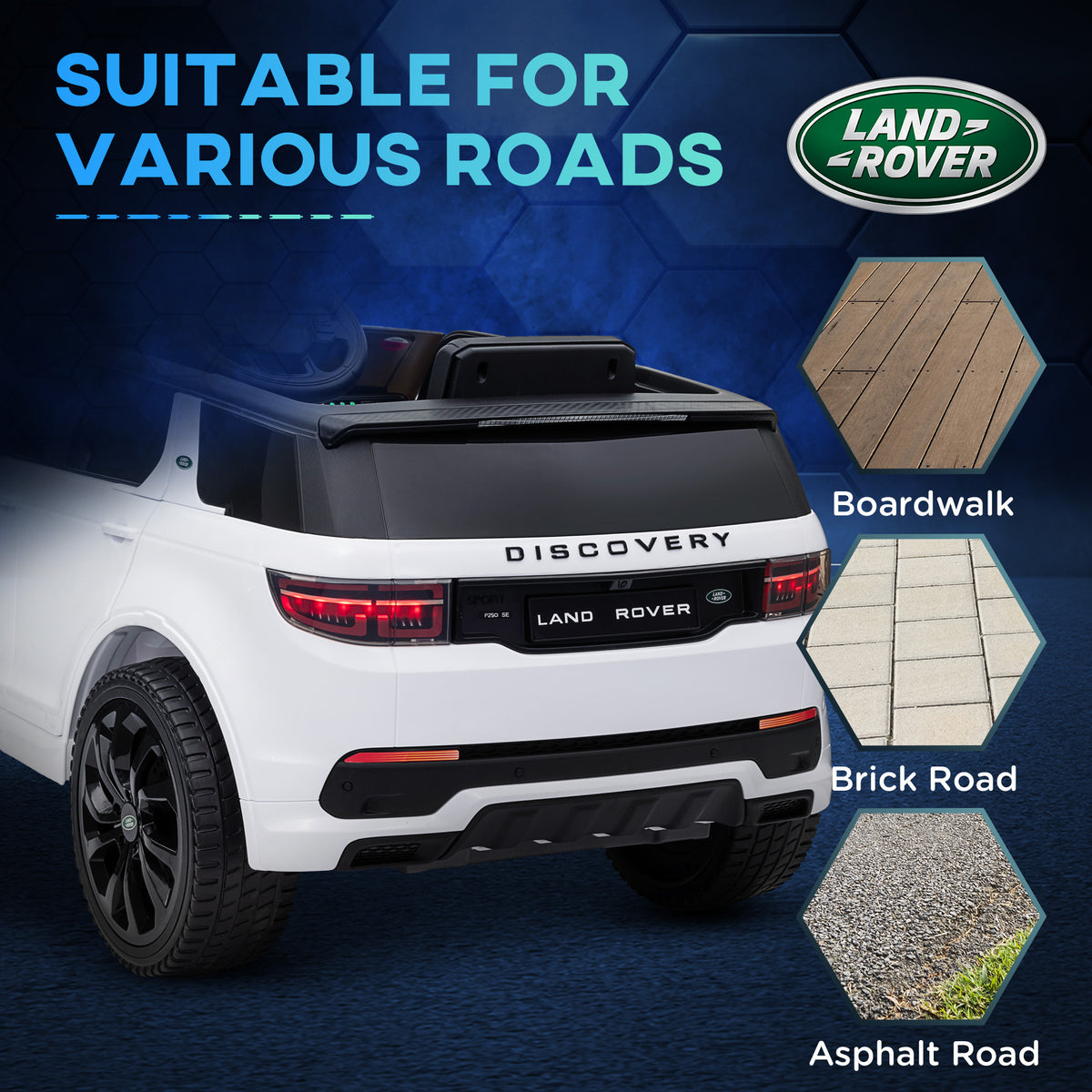 AIYAPLAY Licensed Land Rover Discovery Sport, 12V Kids Ride on Car w/ Remote Control, Lights, Music, Horn, for 3-6 Years, White