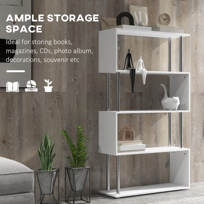 HOMCOM S Shape Bookcase, 5 Tiers Bookshelf, Modern Freestanding Storage Shelf for Home Office, Study, Living Room, 80 x 30 x 145cm, White