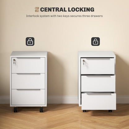 HOMCOM Three-Drawer Locking Filing Cabinet - White