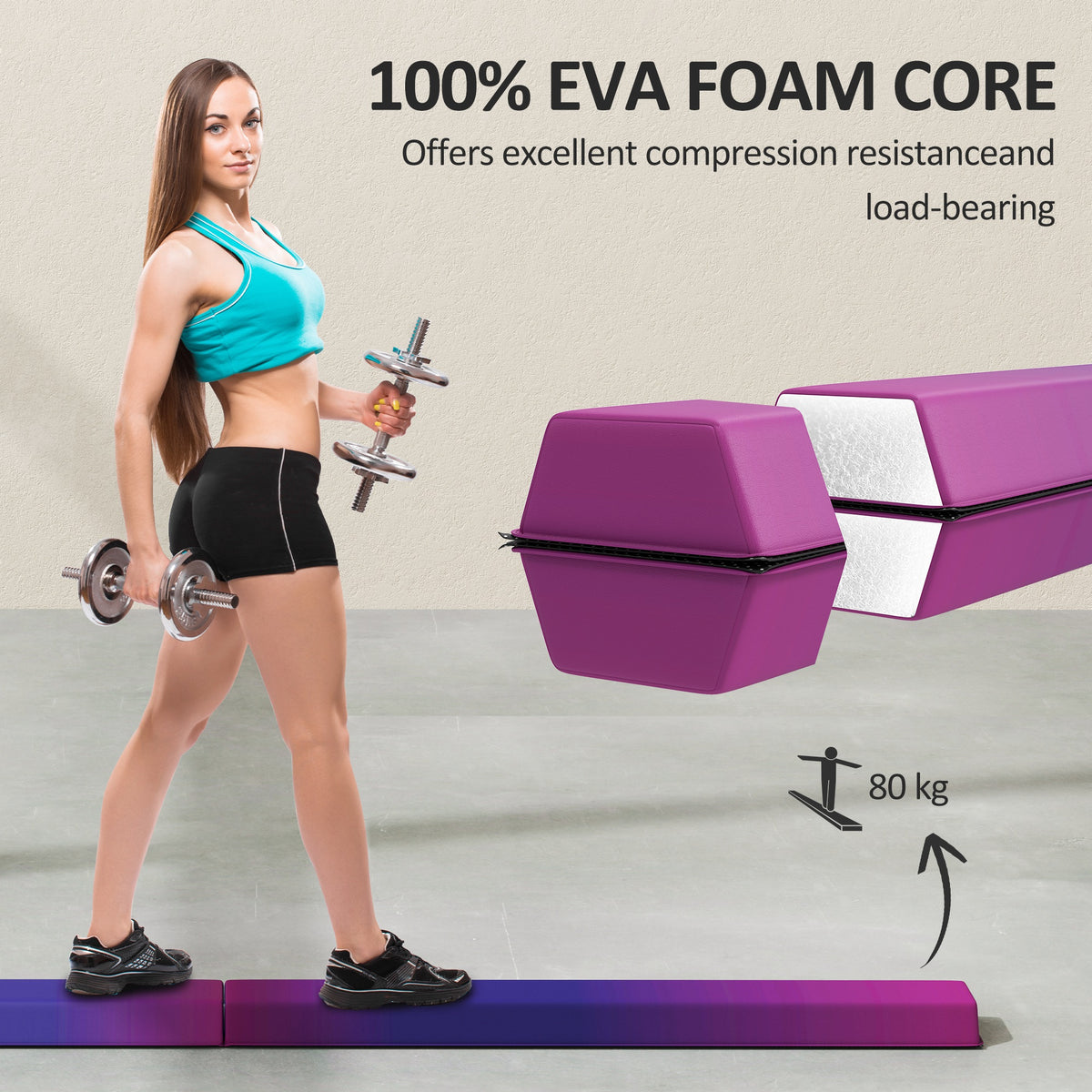 SPORTNOW 7.7ft Folding Gymnastics Beam, Floor Balance Beam for Kids with Anti-Slip Base, Gymnastics Equipment for Home, Blue
