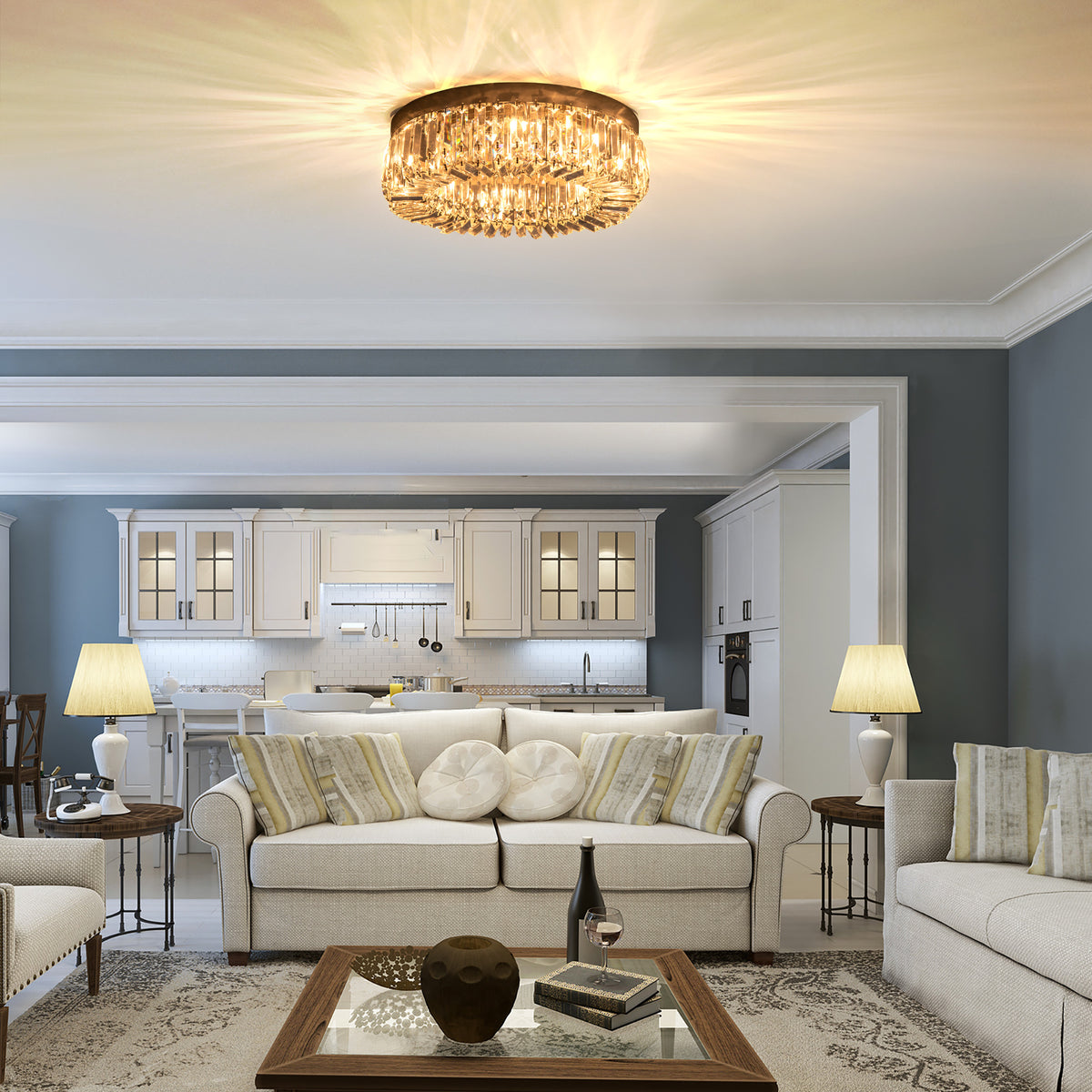 HOMCOM Crystal Chandeliers with Crystal Pendants, 8-Light Ceiling Light for Living Room, Bedroom Dining Room, Silver Tone