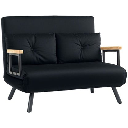 HOMCOM 4-in-1 Velvet-Feel Double Sofa Bed, with Pillows - Black