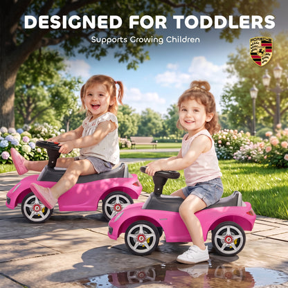 AIYAPLAY Ride on Car, Porsche Licensed Toddler Push Car with Horn, Headlights, Sound and Steering Wheel for 18-36 Months, Pink