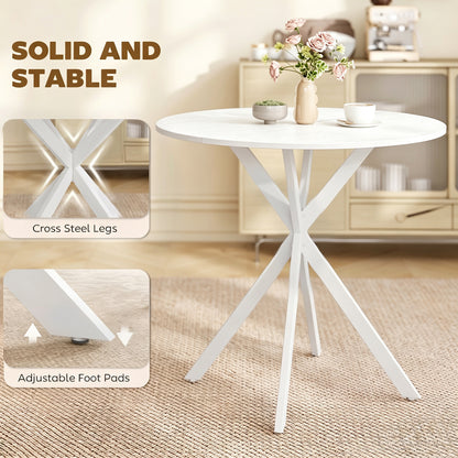 HOMCOM 80cm Industrial Round Dining Table - White