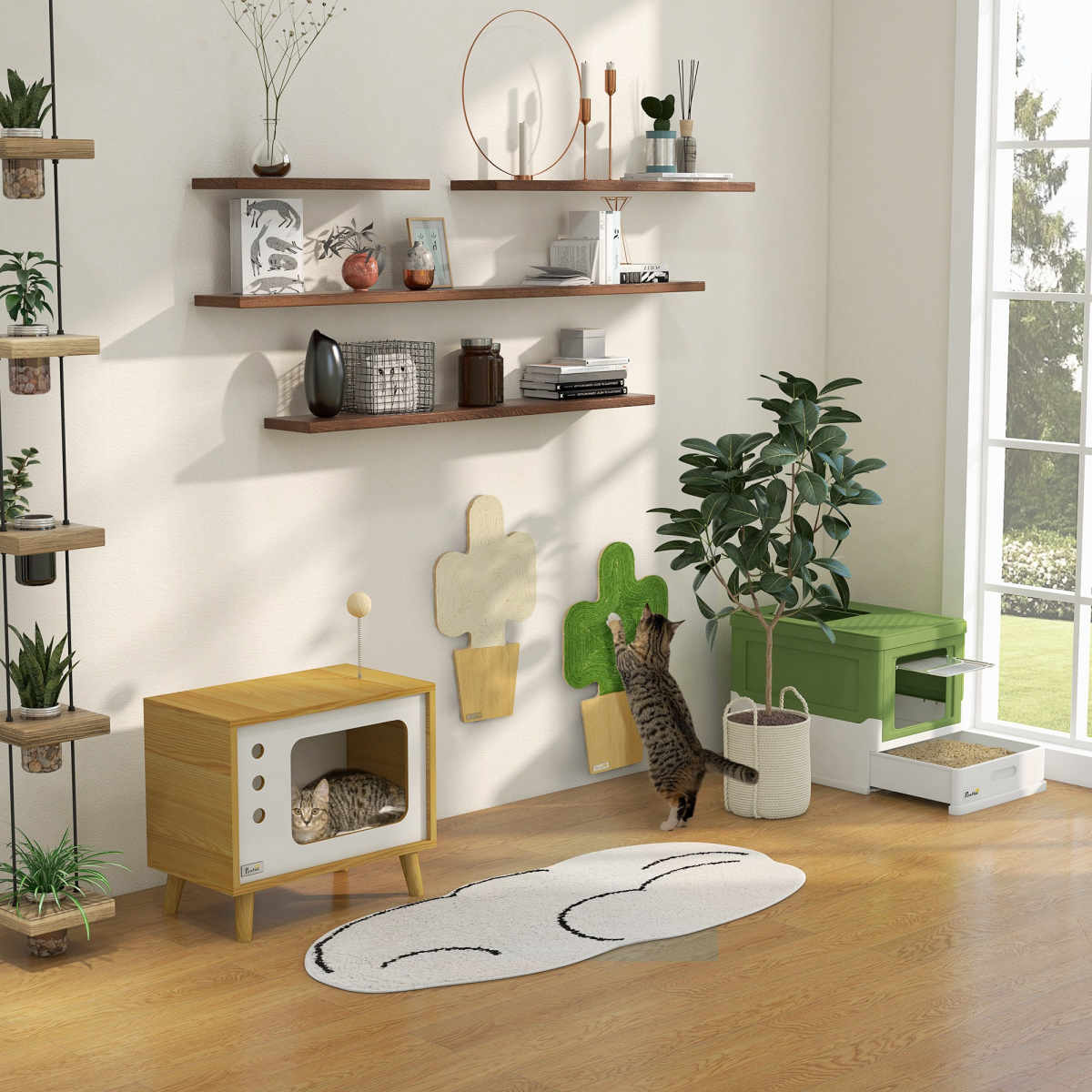 PawHut Hooded Cat Litter Box, Pet Toilet w/ Scoop, Tray - Light Green