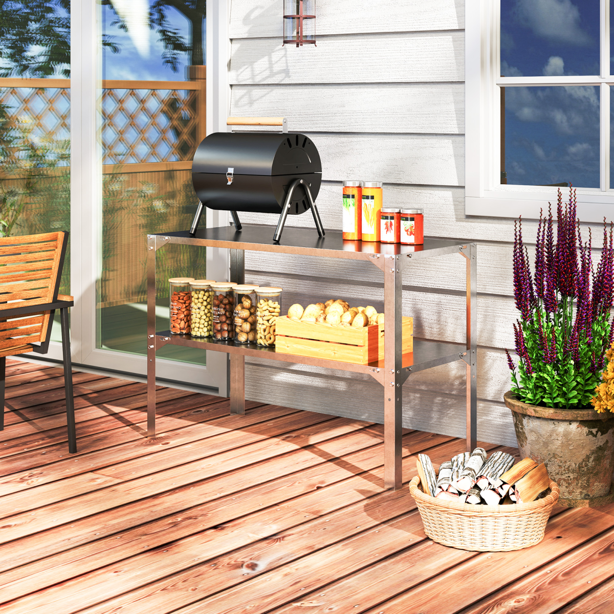 Outsunny 2 Tier Potting Bench Table, Galvanised Work Bench, Silver Tone