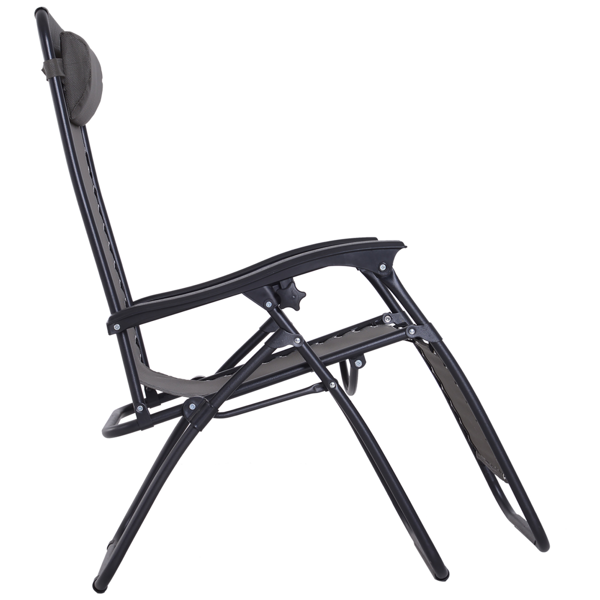 3PC Zero Gravity Chairs Sun Lounger Table Set Cup Holders Dark Grey Outsunny