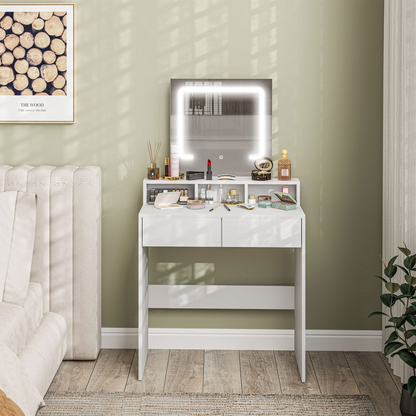HOMCOM Dressing Table with Mirror, LED Lights, Drawers, for Bedroom, White