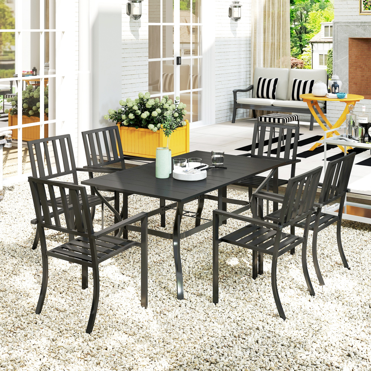 Outsunny 7 Pieces Patio Dining Set with Umbrella Hole, for Poolside, Garden