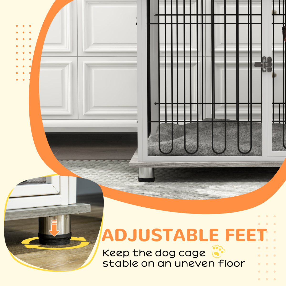 PawHut Dog Crate Furniture End Table with Soft Washable Cushion, Lockable Door