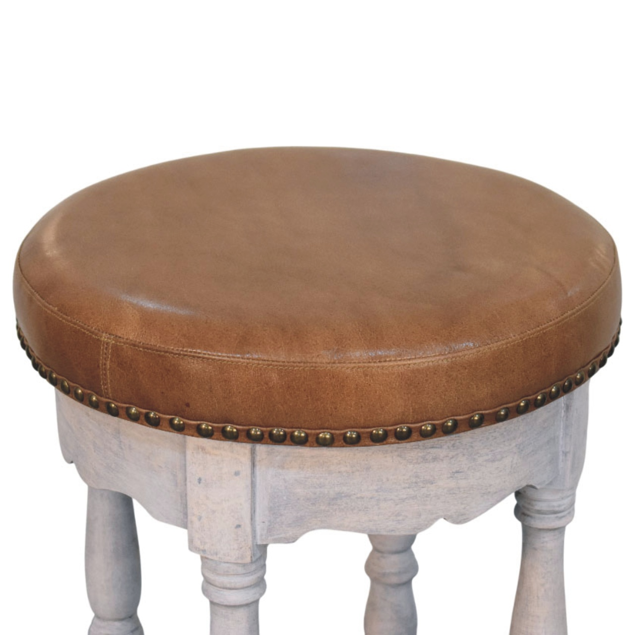 Artisan Furniture Solid Wood Rustic Charm Stool, Upholstered, Brown