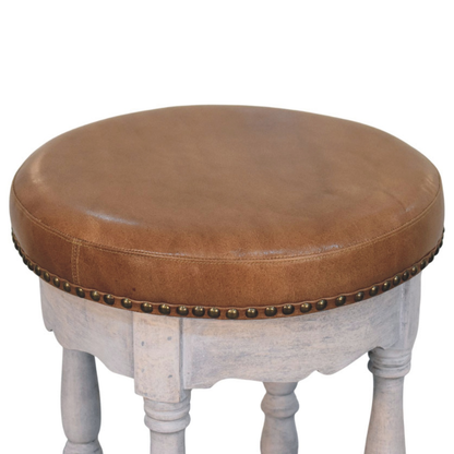 Artisan Furniture Solid Wood Rustic Charm Stool, Upholstered, Brown