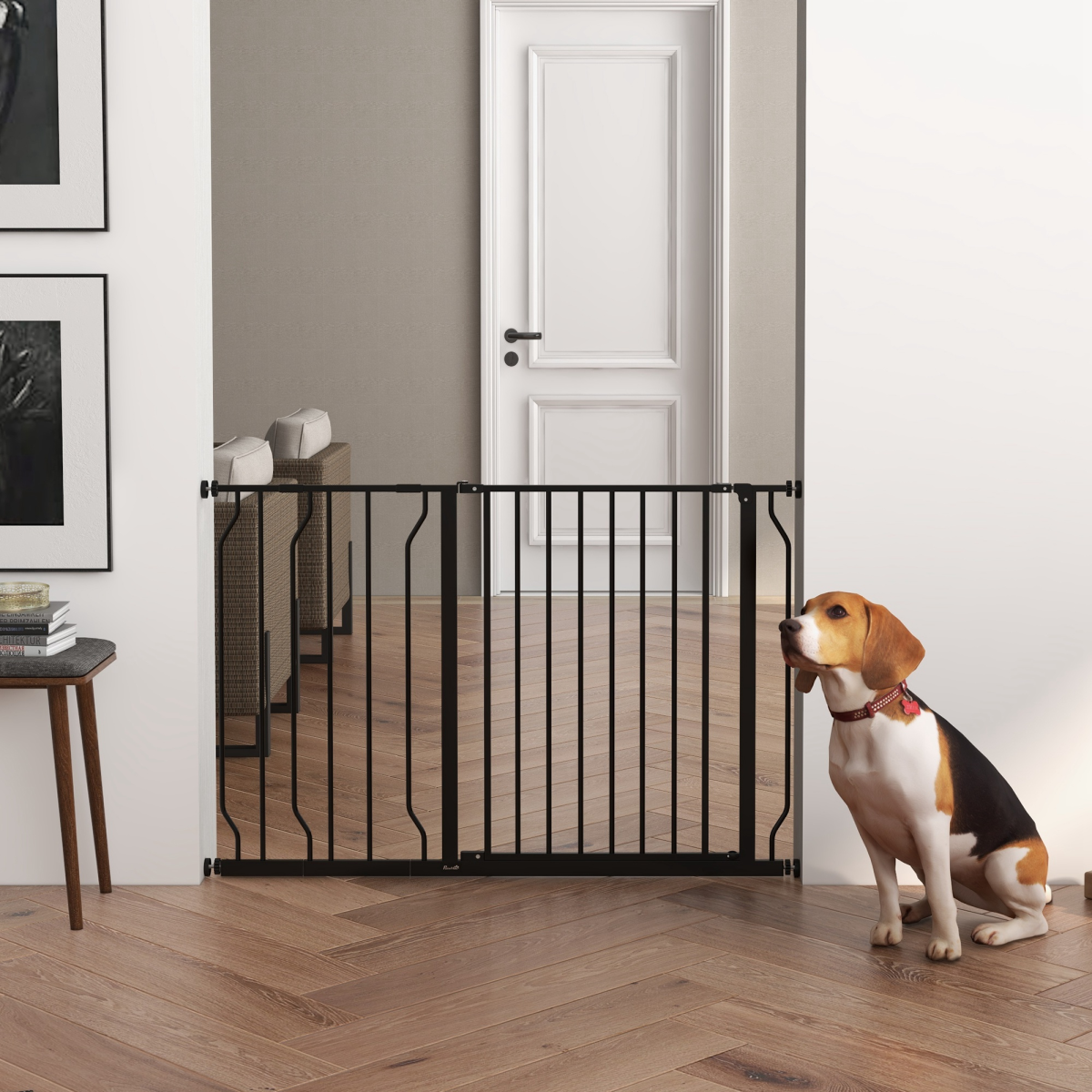 PawHut Dog Gate Wide Stair Gate with Door Pressure Fit, 75-115W cm, Black