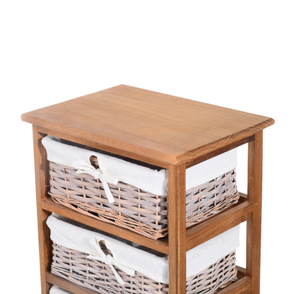 5-Drawers Storage Unit Wooden Frame W/ Wicker Woven Baskets