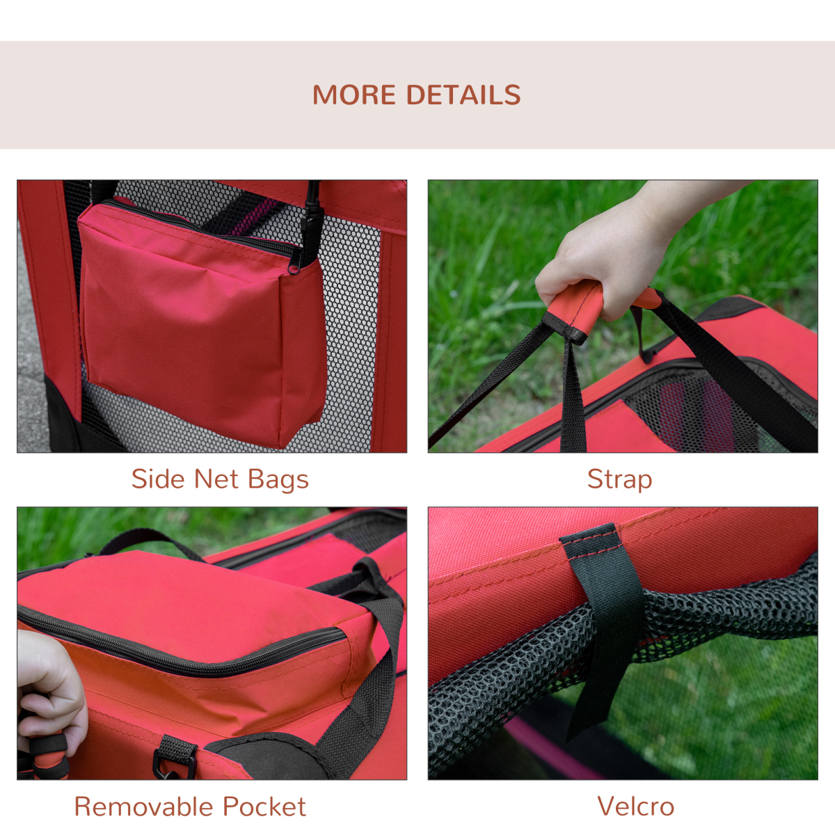 Folding Pet Carrier Bag Soft Portable Cat Travel Cage, 60x42x42 cm, Red