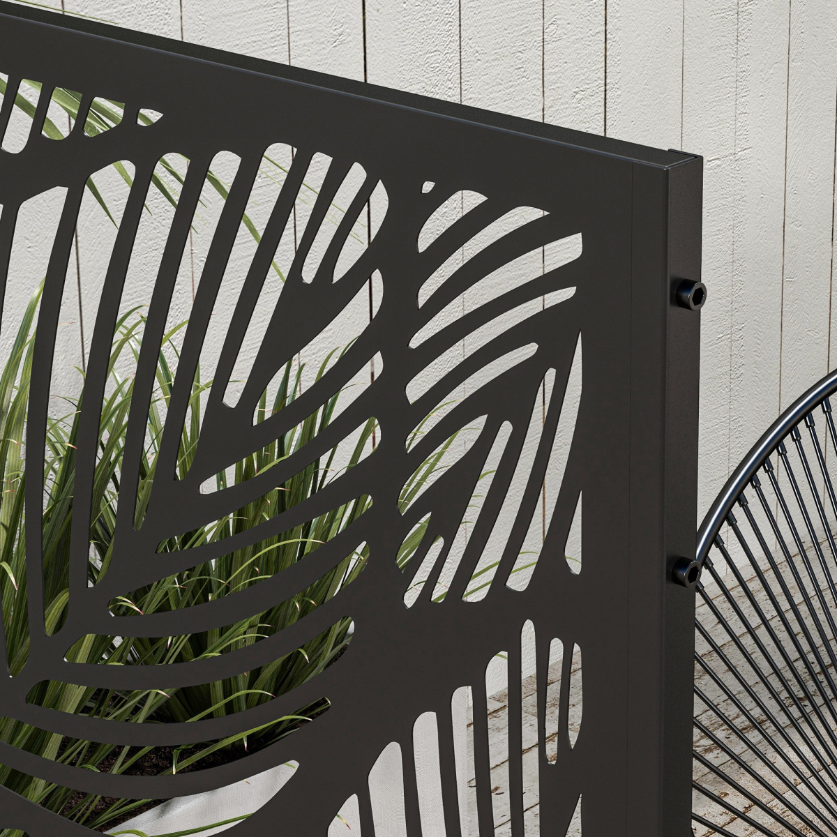 Outsunny 6.5FT Metal Outdoor Privacy Screen Panel with Stand, Leaf Style