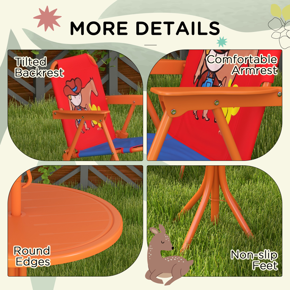 Outsunny Kids Bistro Table and Chair Set with Cowboy Theme, Adjustable Parasol