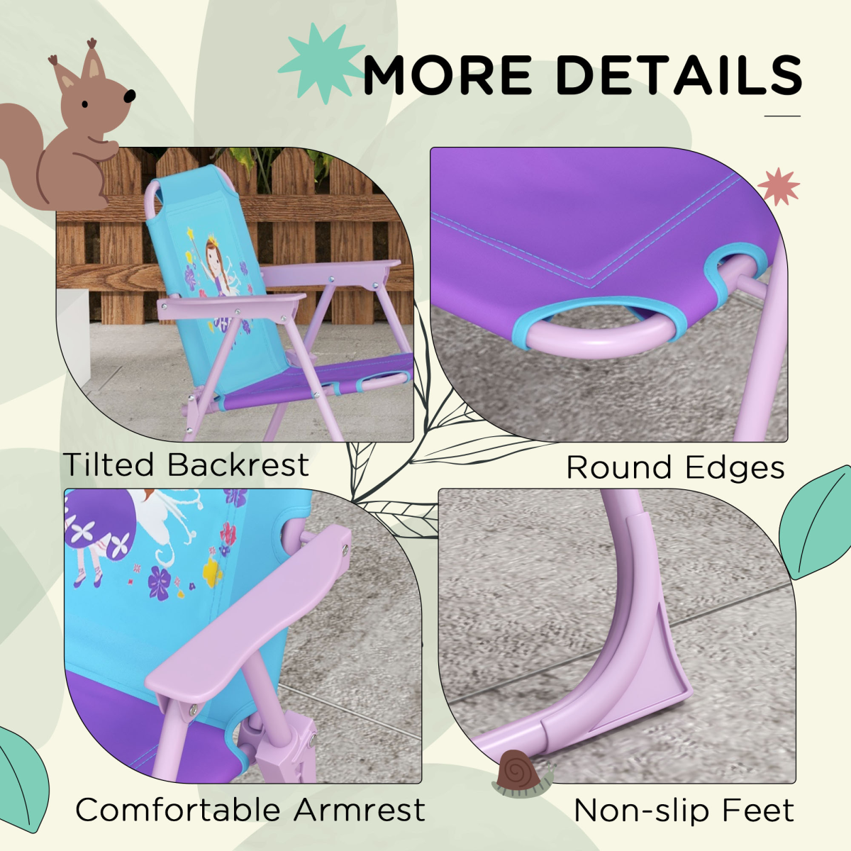 Outsunny Kids Bistro Table and Chair Set with Fairy Theme, Adjustable Parasol