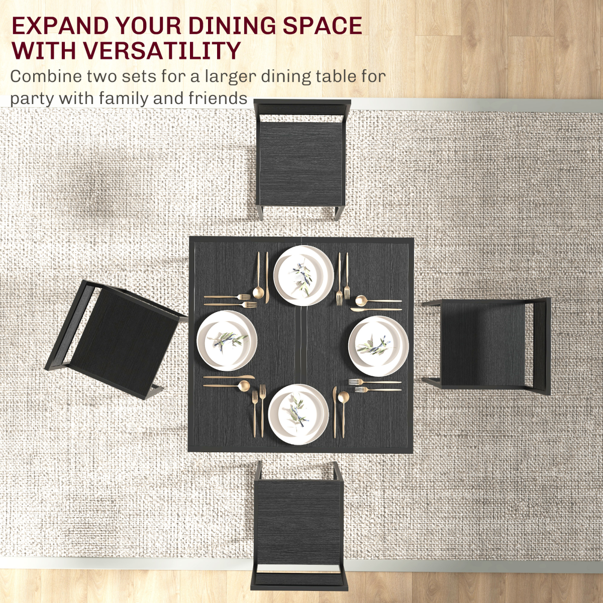 HOMCOM 3 Piece Dining Table Set with Metal Frame, Black
