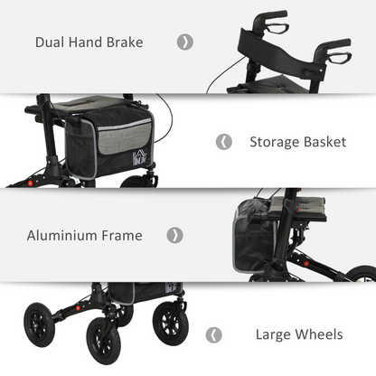 HOMCOM Rollator Walker with Padded Seat, Backrest, All-terrain Wheels