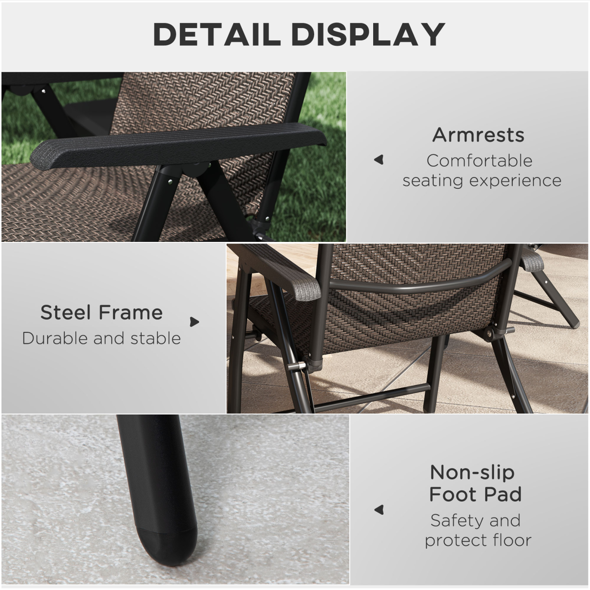 Outsunny Set of 4 Outdoor Rattan Folding Chair w/ Adjustable Backrest Brown