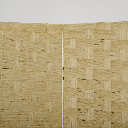 4-Panel Folding Wall Divider Room, Wave Fibre Privacy Screen Panels, Brown