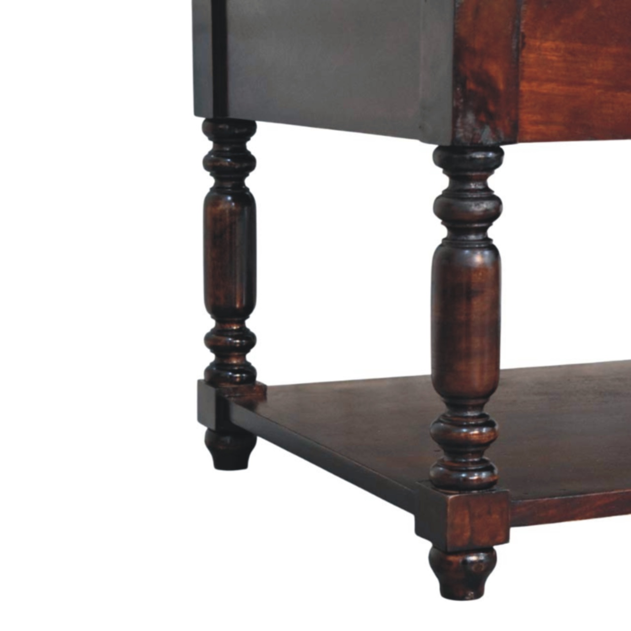 Artisan Furniture Solid Wood Turned Legs Cherry Console Table, 2 Drawers & 1 Open Slot, Dark Brown
