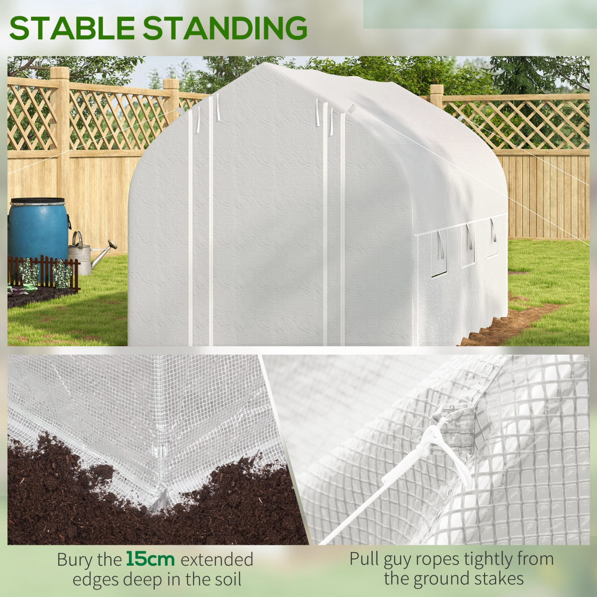 3 x 2m Polytunnel Greenhouse with Roll Up Sidewalls, Mesh Door, Plant Labels