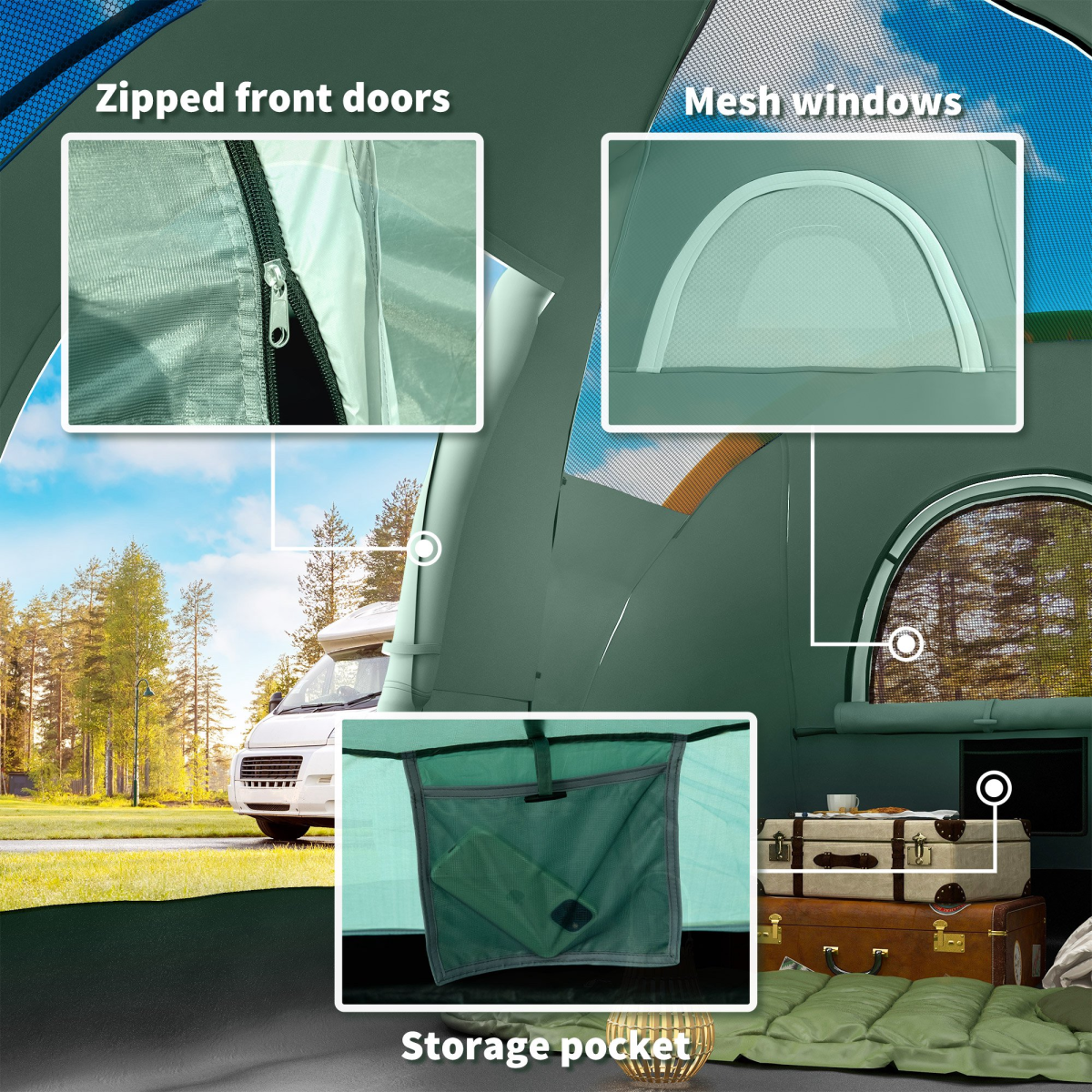 Outdoor  Camping Tent For 5-6 W/ Bag, Fiberglass & Steel Frame