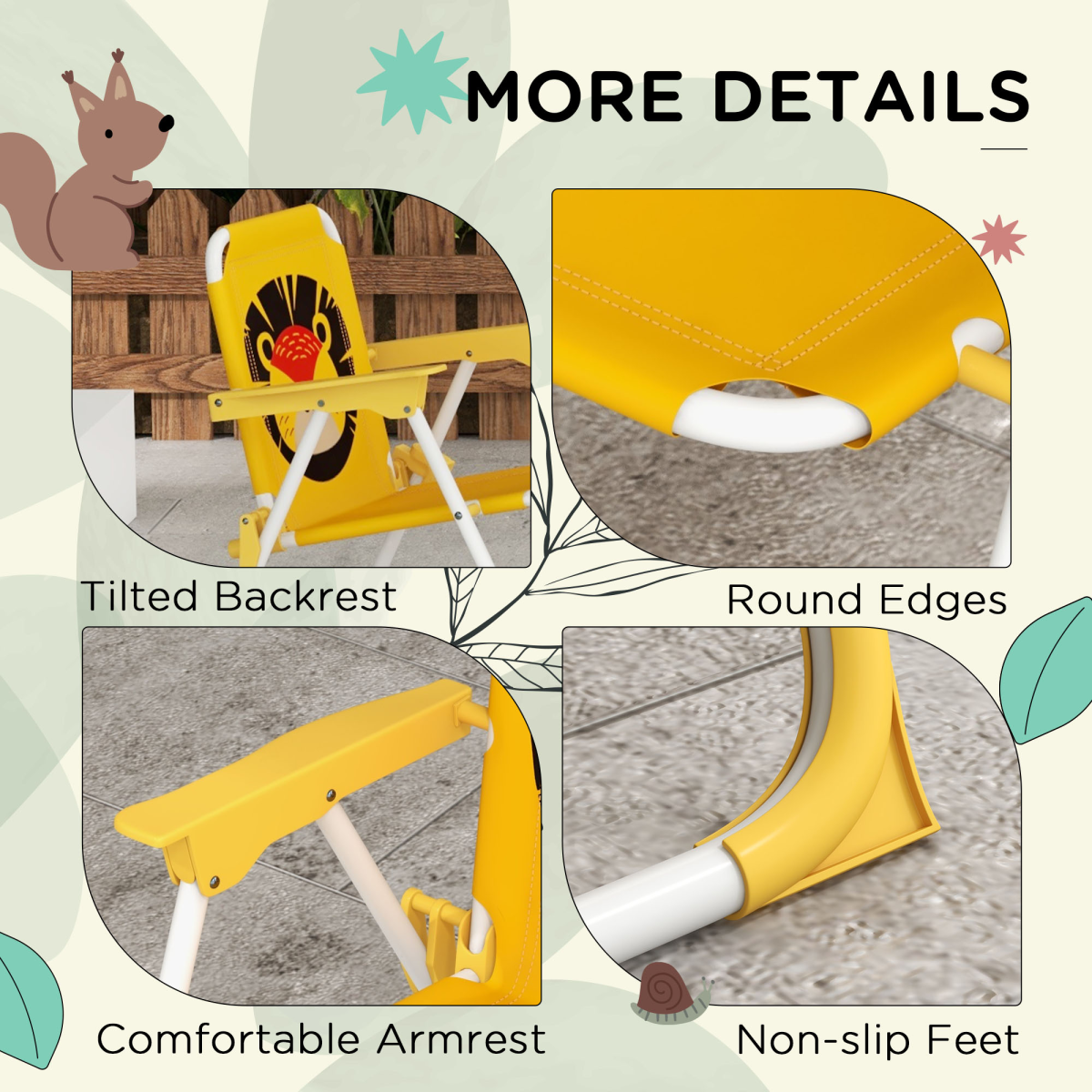 Outsunny Kids Bistro Table and Chair Set with Lion Theme, Adjustable Parasol