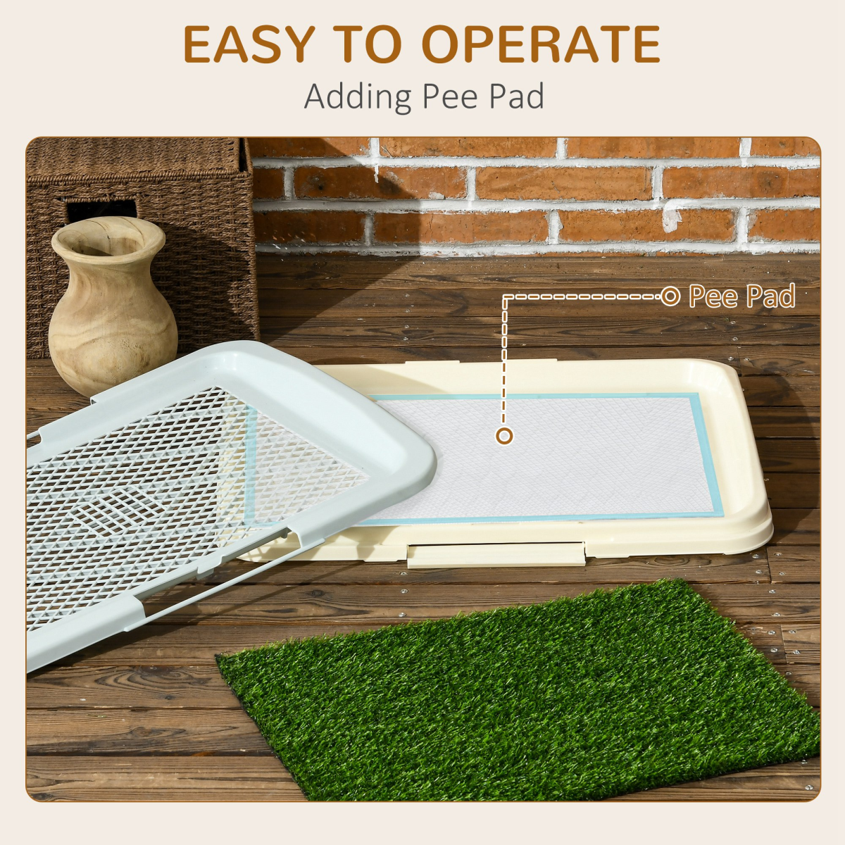 PawHut Dog Toilet Indoor w/ Artificial Grass, Grid Panel, Tray, 63 x 48.5cm