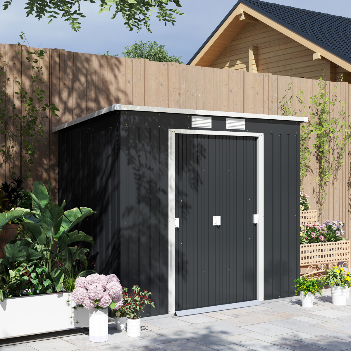 Outsunny 7 x 4ft Metal Garden Storage Shed w/ Double Door Dark Grey