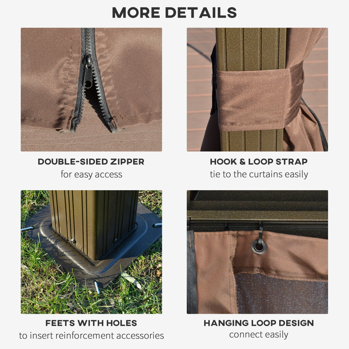 Outsunny 3.65 x 3(m) Aluminium Outdoor Gazebo w/ Hardtop Double Roof, Coffee