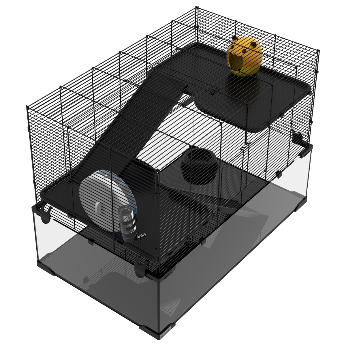 3 Tiers Hamster Cage w/ Deep Glass Bottom, Dish, Hut, 78.5 x 48.5 x 57cm