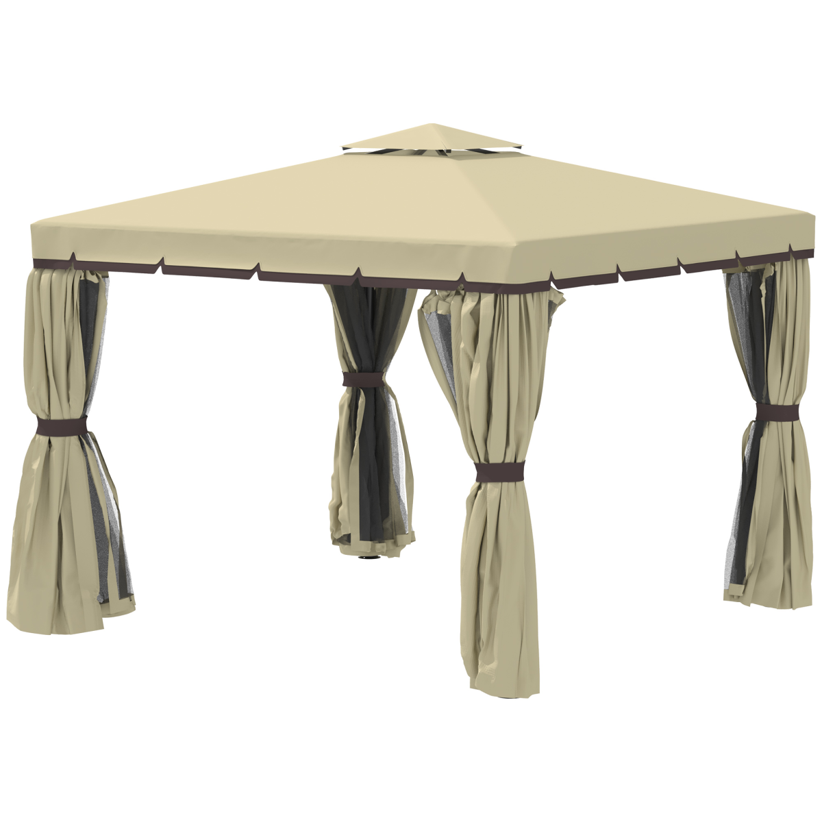 3x3m Patio Gazebo Water Repellent Roof, Mosquito Net Aluminium Beige