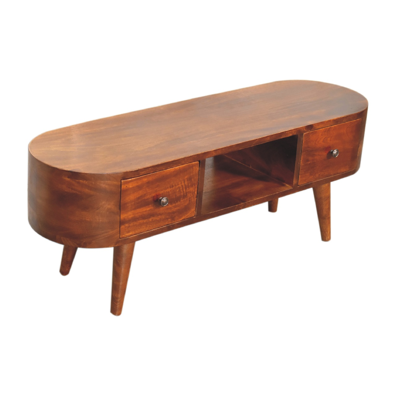 Artisan Furniture Solid Wood Chestnut Round Open Media Unit, 2 Drawers, Brown