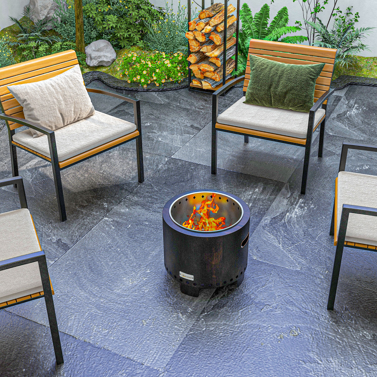 Outsunny 45cm Smokeless Wood Burning Firepit Metal Fire Pit, Black