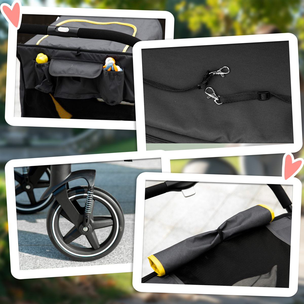 PawHut Foldable Dog Carriage w/ Universal Wheels, Shock Absorber - Grey