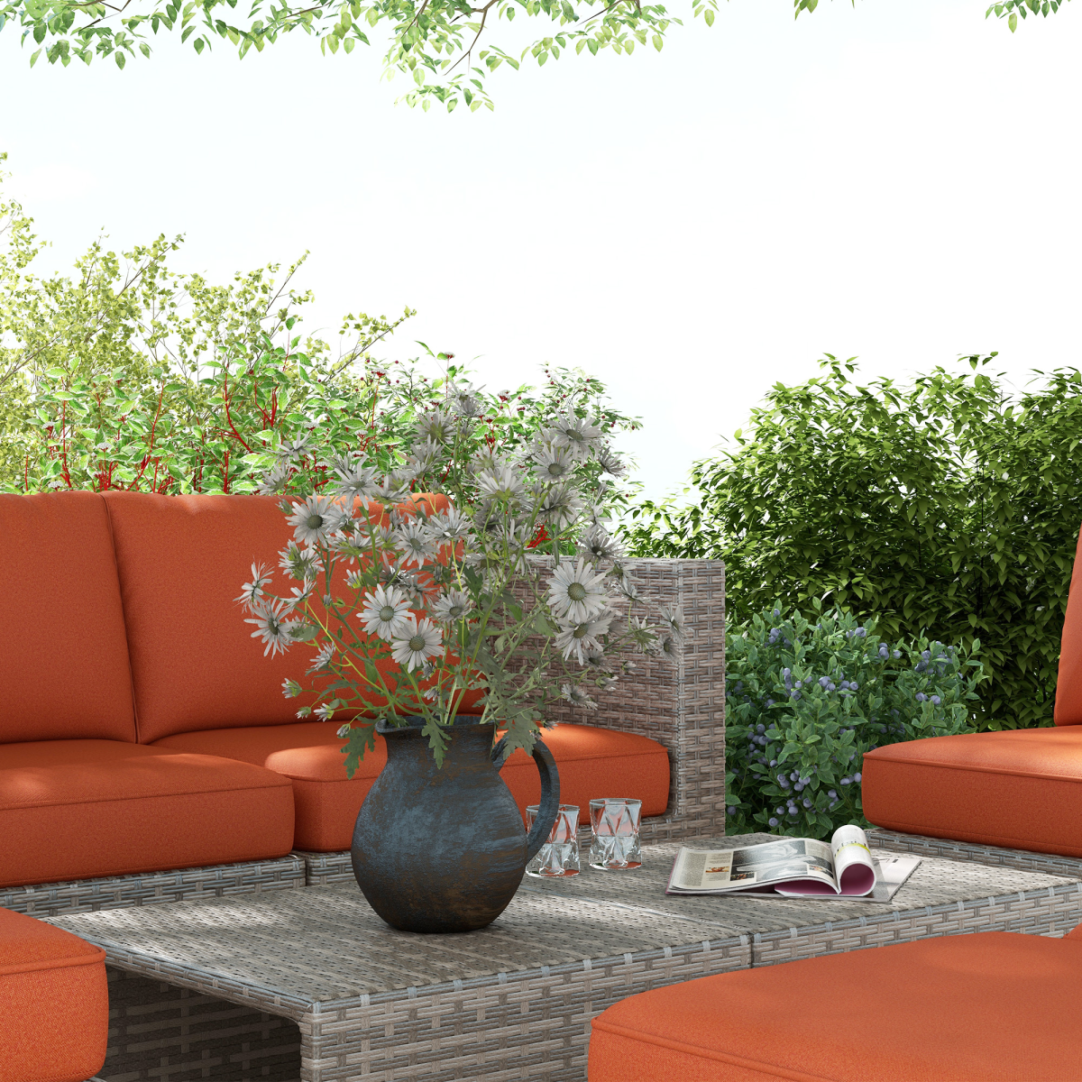 Outsunny 8pc Outdoor Patio Furniture Set Weather Wicker Rattan Sofa Chair Orange