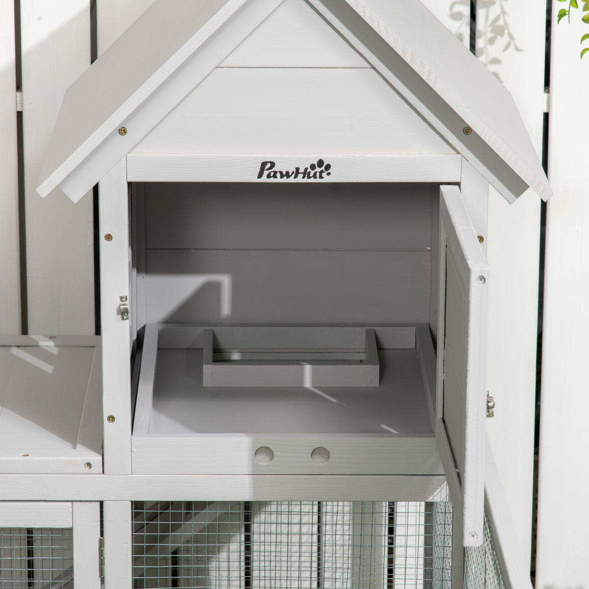 PawHut Rabbit Hutch Guinea Pig Cage w/ Slide-Out Tray, Fenced Area