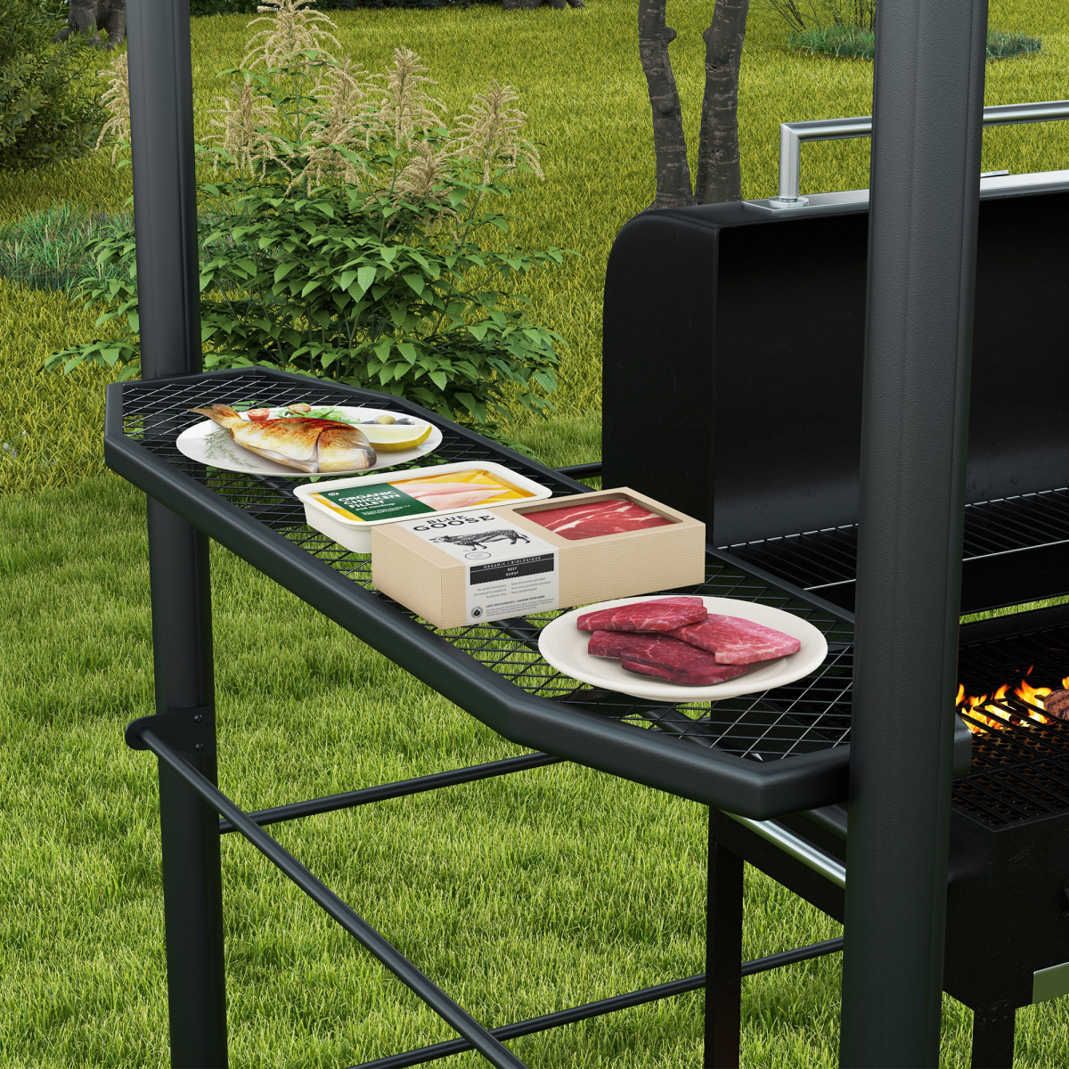 Outsunny BBQ Patio Canopy Gazebo with Interlaced Polycarbonate Roof 2 Shelves