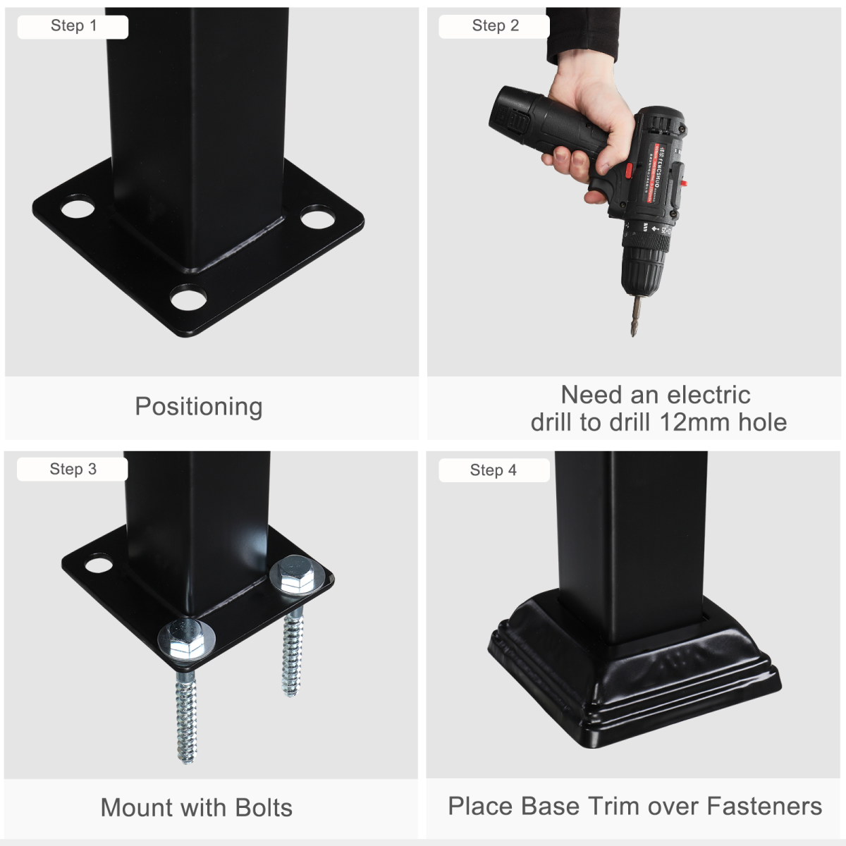 [Same Code：81504920  40310676]Artisasset Matte Black Outdoor 4 Level Iron Handrail