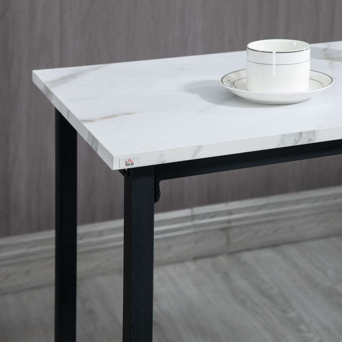 HOMCOM 3 Piece Bar Table Set for 2 with Stools Steel Frame Footrest White