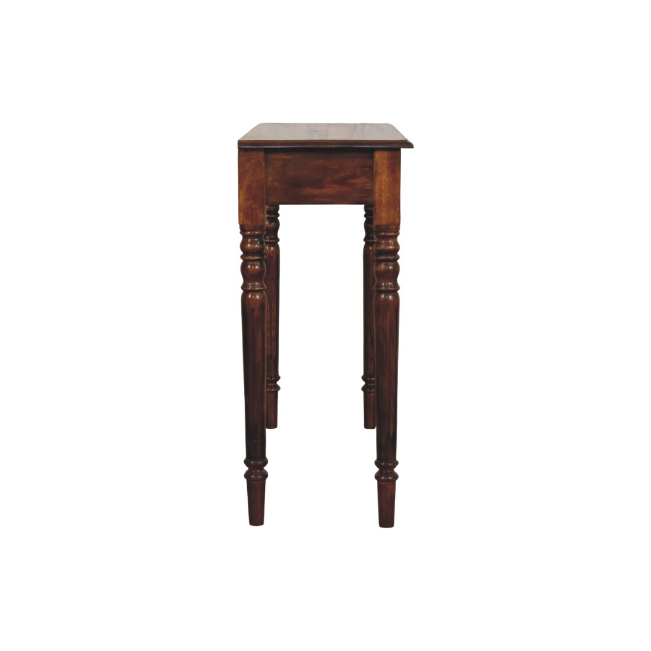 Artisan Furniture Solid Wood Turned Legs 3 Drawer Chestnut Console, Dark Brown