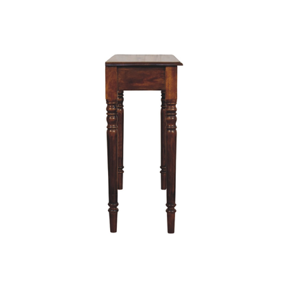 Artisan Furniture Solid Wood Turned Legs 3 Drawer Chestnut Console, Dark Brown