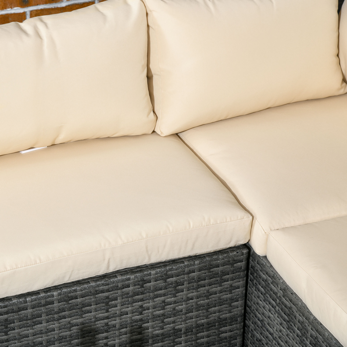 Outsunny 3Pcs Rattan Corner Sofa Set Coffee Table Garden Furniture  w/ Cushion