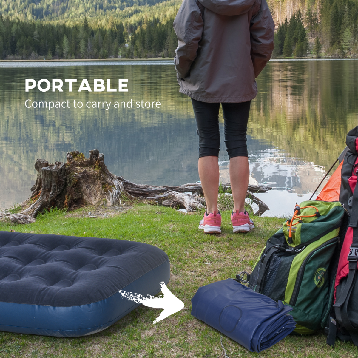 Outsunny Single Air Mattress, Portable Air Bed with Flocked Surface, Blue