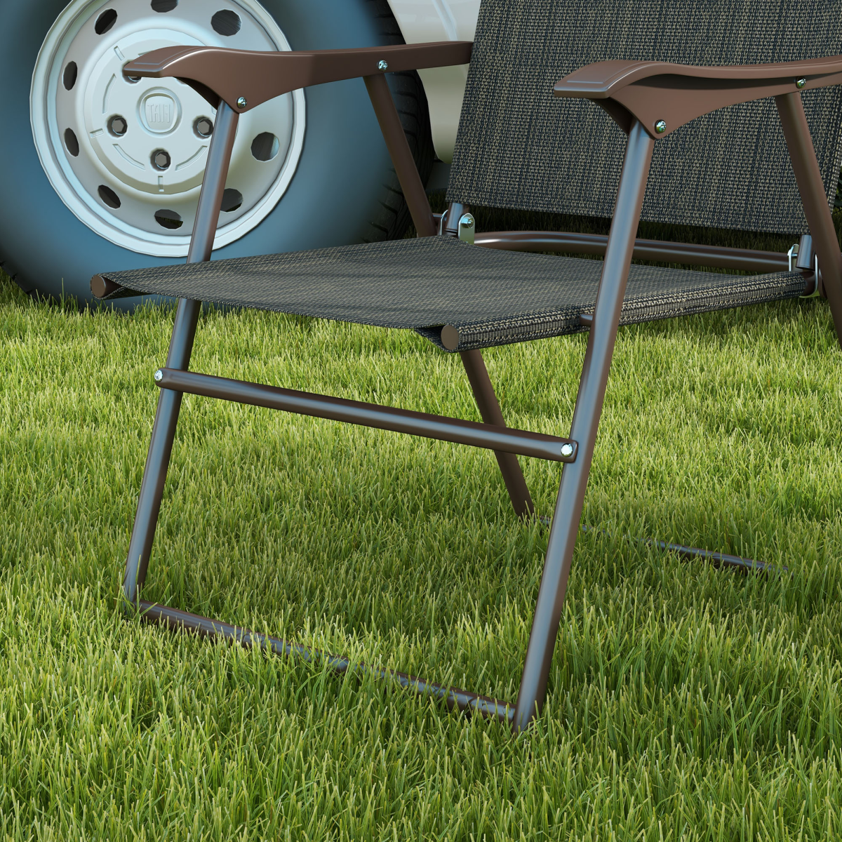 Outsunny Folding Chairs Set with Armrest Breathable Mesh Fabric Seat Dark Brown