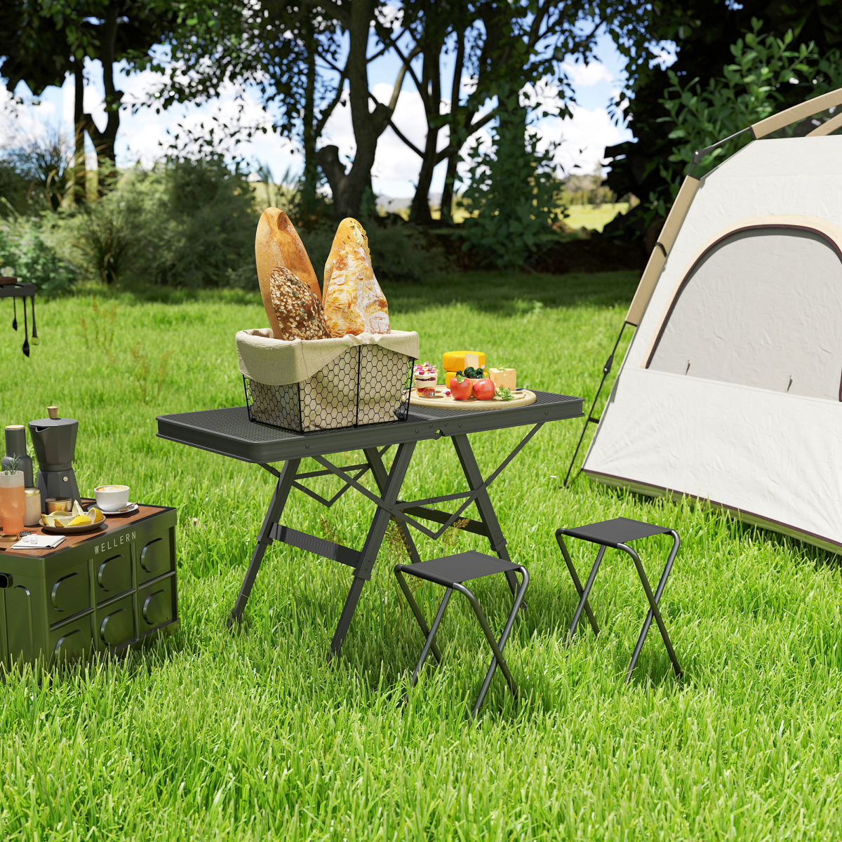Outsunny 3 ft Folding Camping Table w/ Adjustable Heights & Mesh Desktop