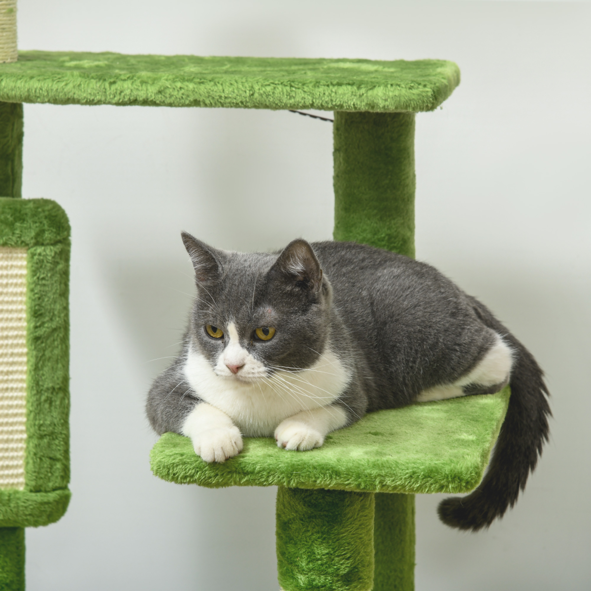 PawHut 142cm Cat Tree Tower with Scratching Post Hammock Ball Platforms Green
